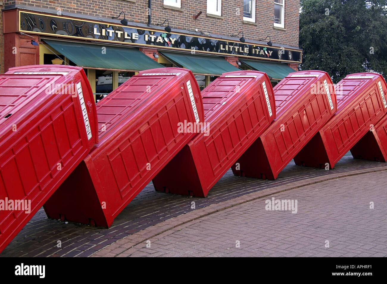 Out of order sculpture of telephone boxes Kingston upon Thames Surrey