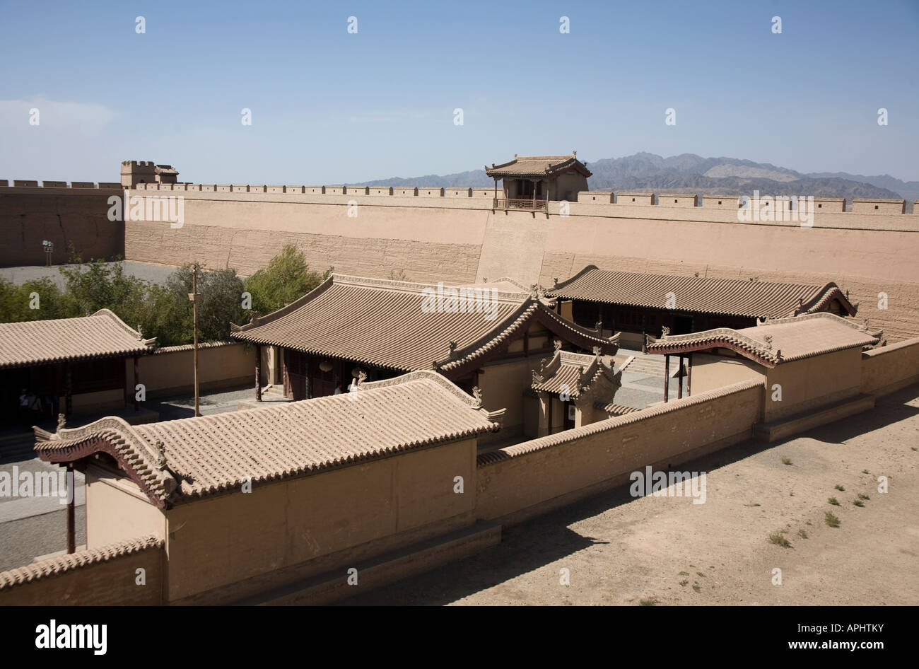 Silk Route China Gansu Provence Silk Route Local Caption Jiayuguan 14th C Ming Fort Wall Stock Photo