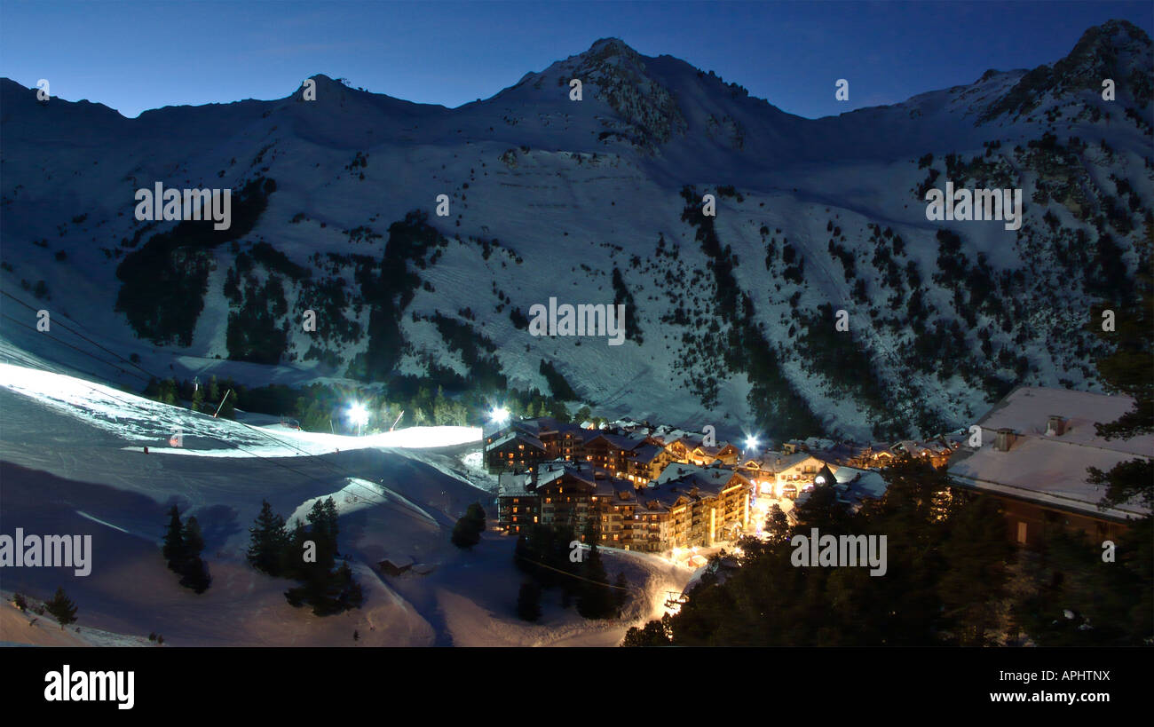 Skiing in les Arc 1950 in the French Alps France Stock Photo