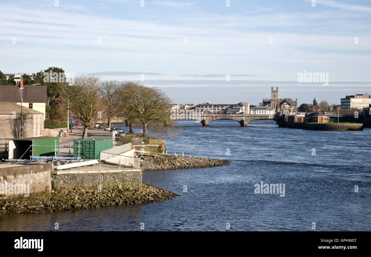 View of Sarsfield Bridge from Shannon Bridge, Limerick, Ireland Stock