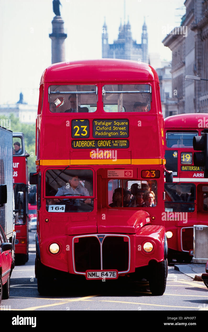 Detail of the front of a number 23 London bus to Ladbroke Grove London England Stock Photo