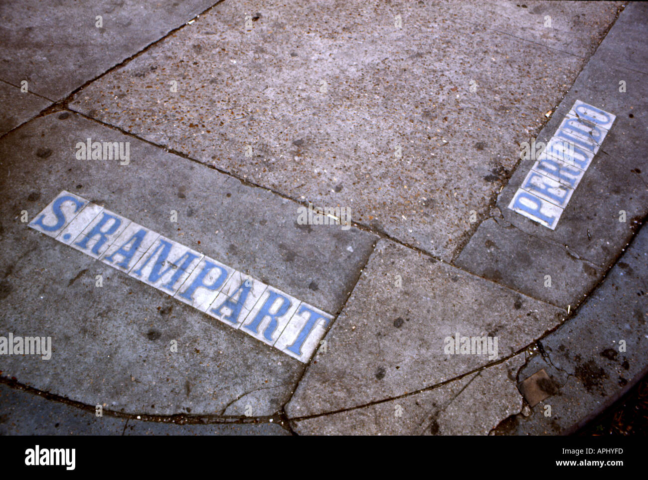 New Orleans street names on sidewalk Stock Photo Alamy