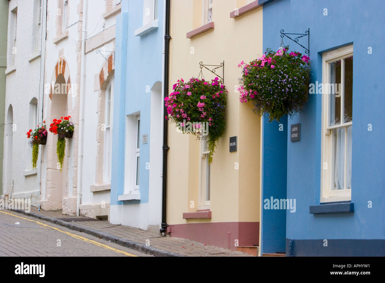 Terraced houses in Tenby side street Stock Photo Alamy