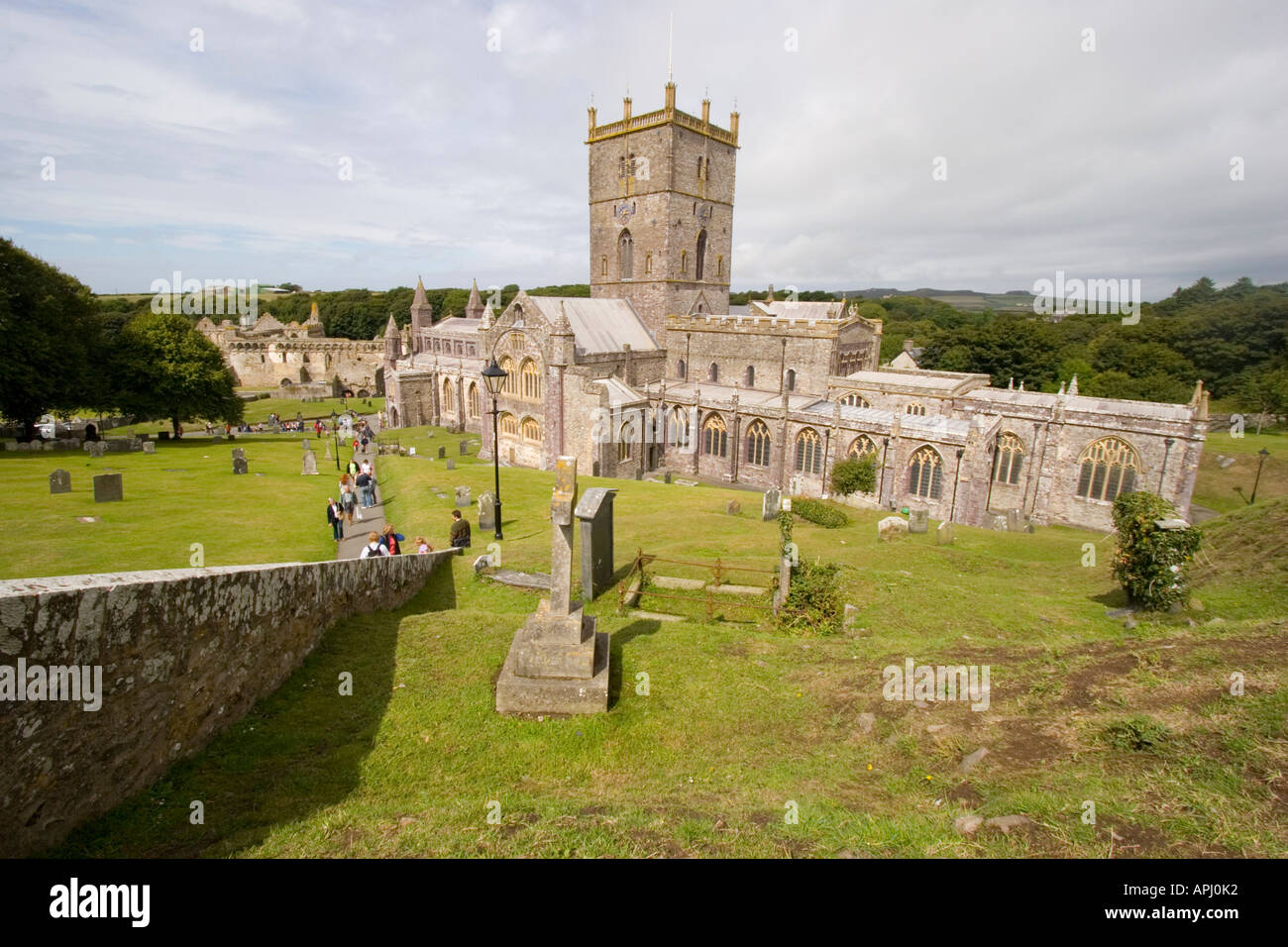 St David's Cathedral and graveyard in St David s Pembrokeshire Stock Photo