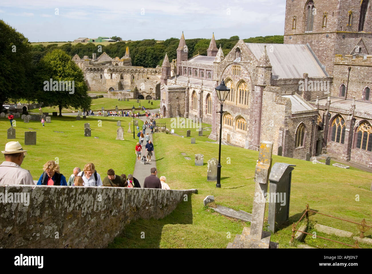 St David s Cathedral and graveyard in St David s Pembrokeshire Stock Photo