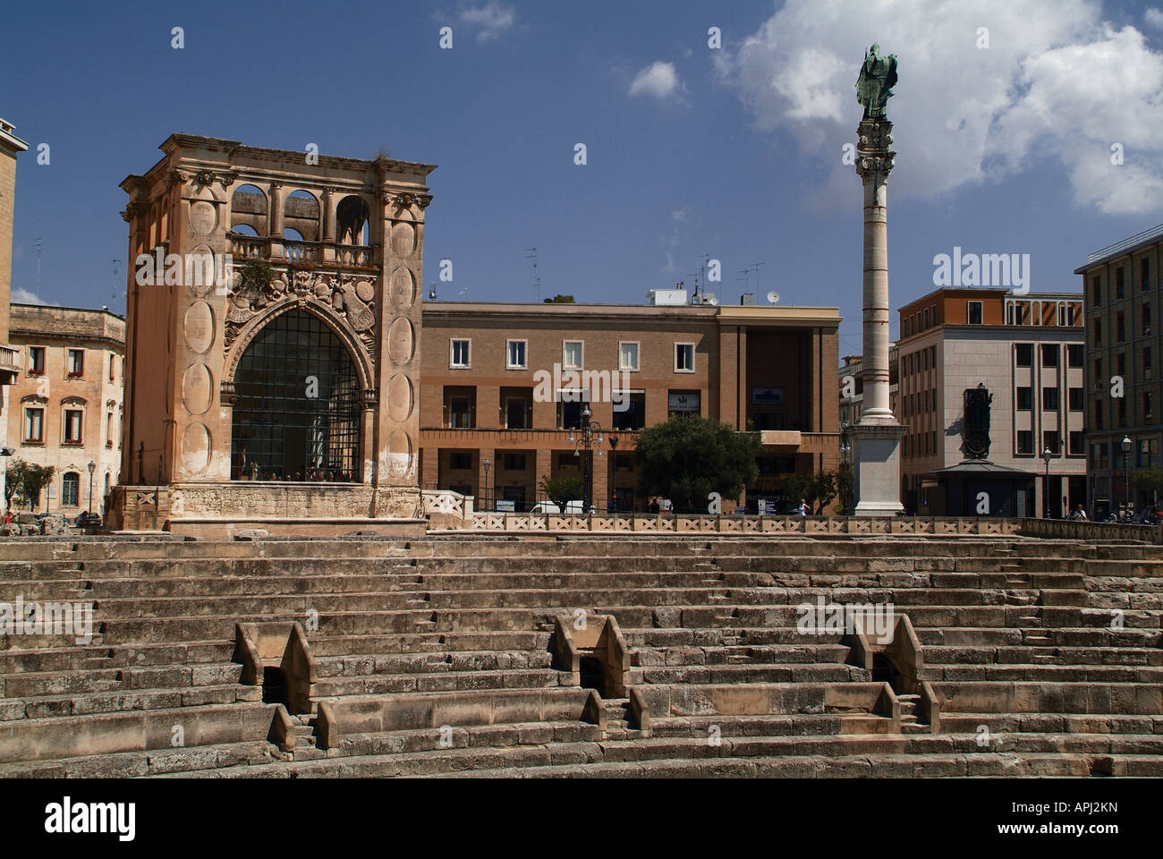 geography / travel , Italy, Apulia, Lecce, Amphitheatre with column of San Oronzo, Additional-Rights-Clearance-Info-Not-Available Stock Photo