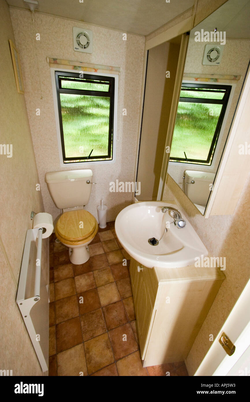 Interior of a luxury static caravan sited on a caravan park Stock Photo