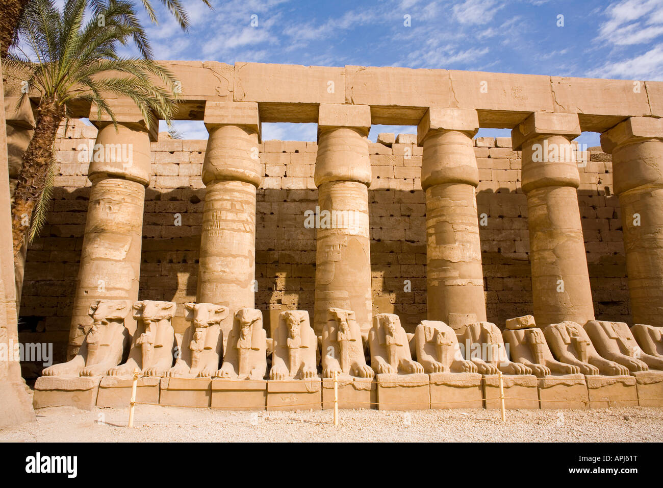 The Avenue of Rams at Temple of Karnak in Luxor Egypt Stock Photo