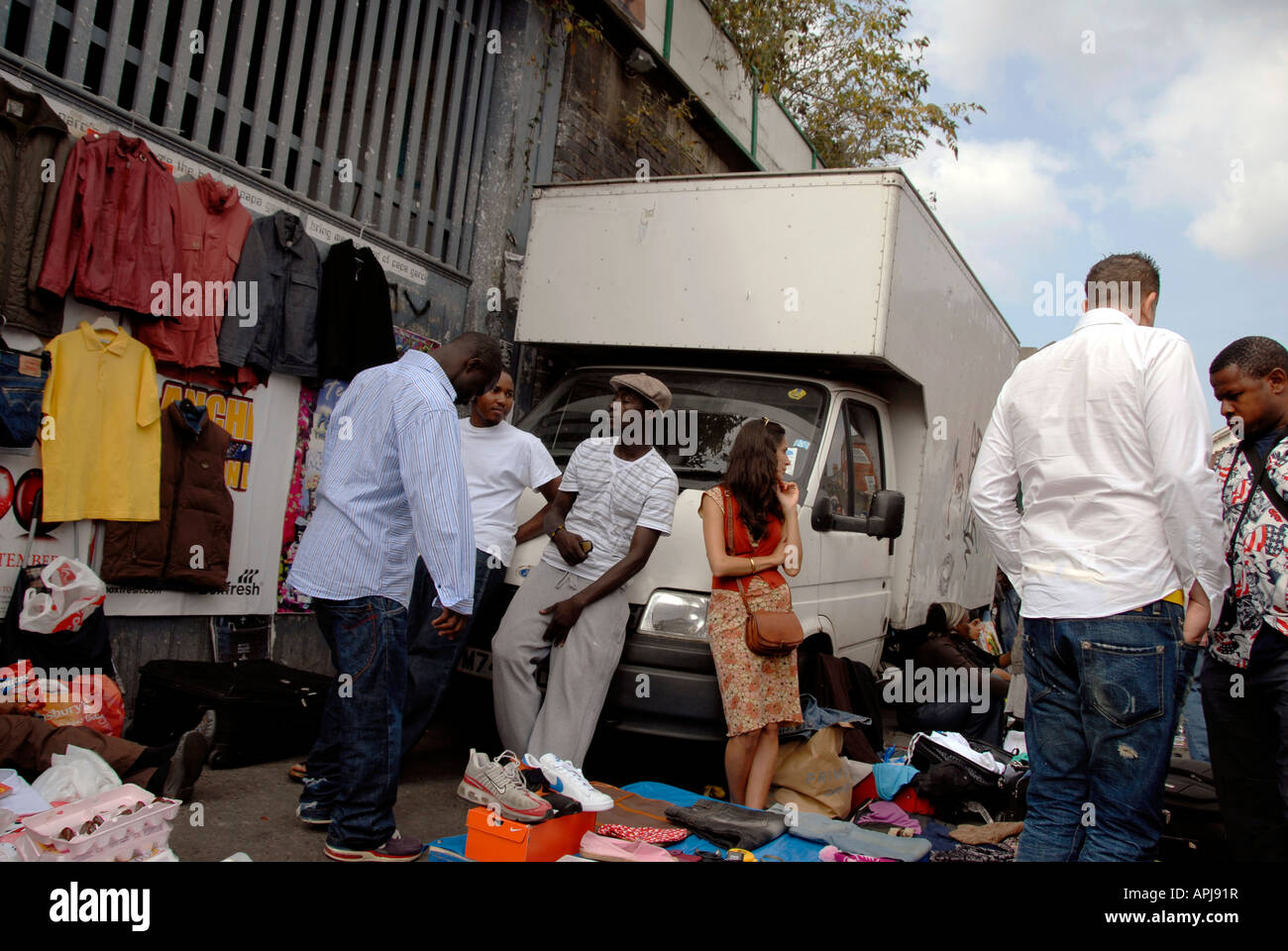 Brick Lane flea market on Sunday in east end. Stock Photo