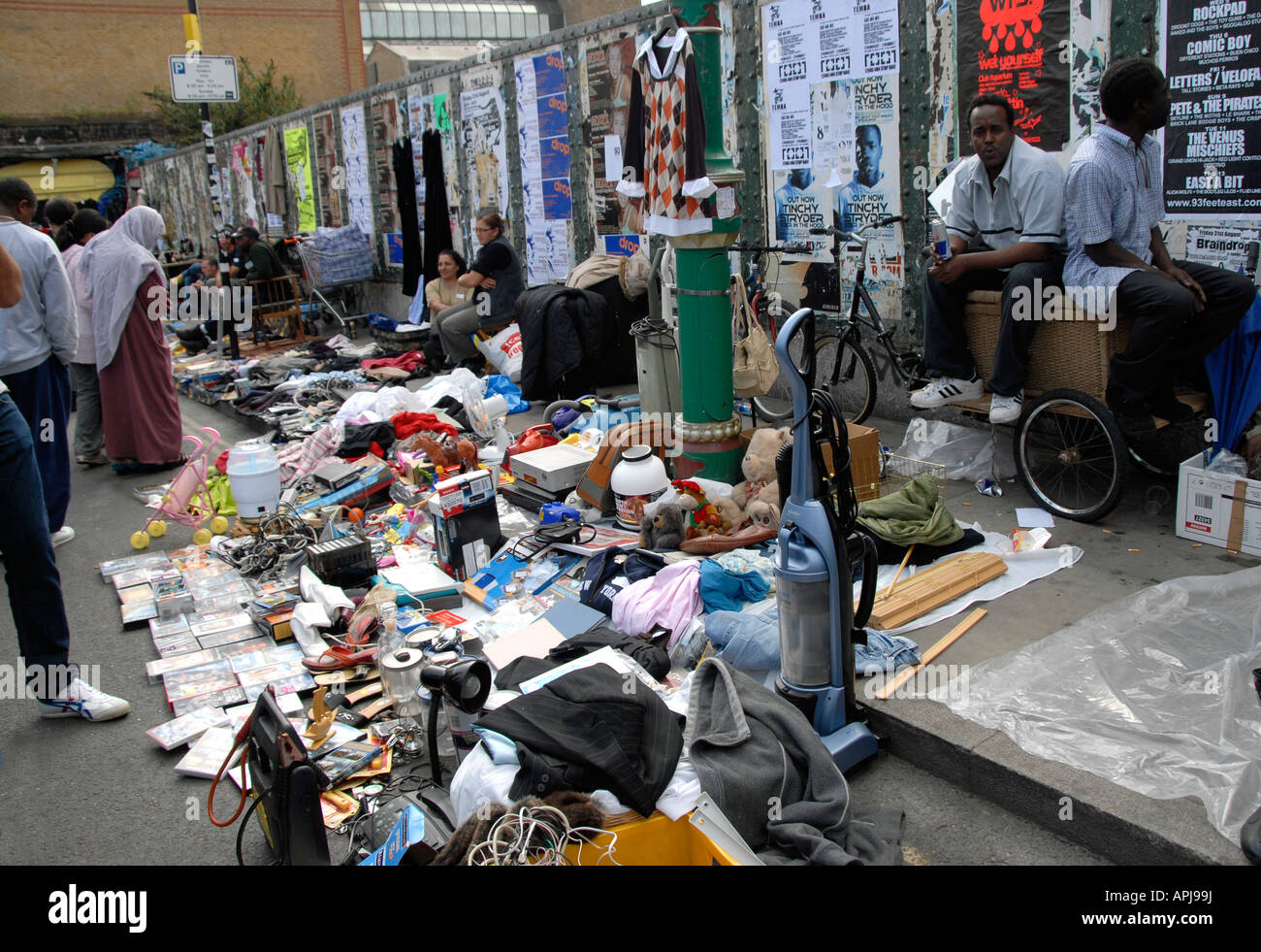 Brick Lane flea market on Sunday in east end. Stock Photo