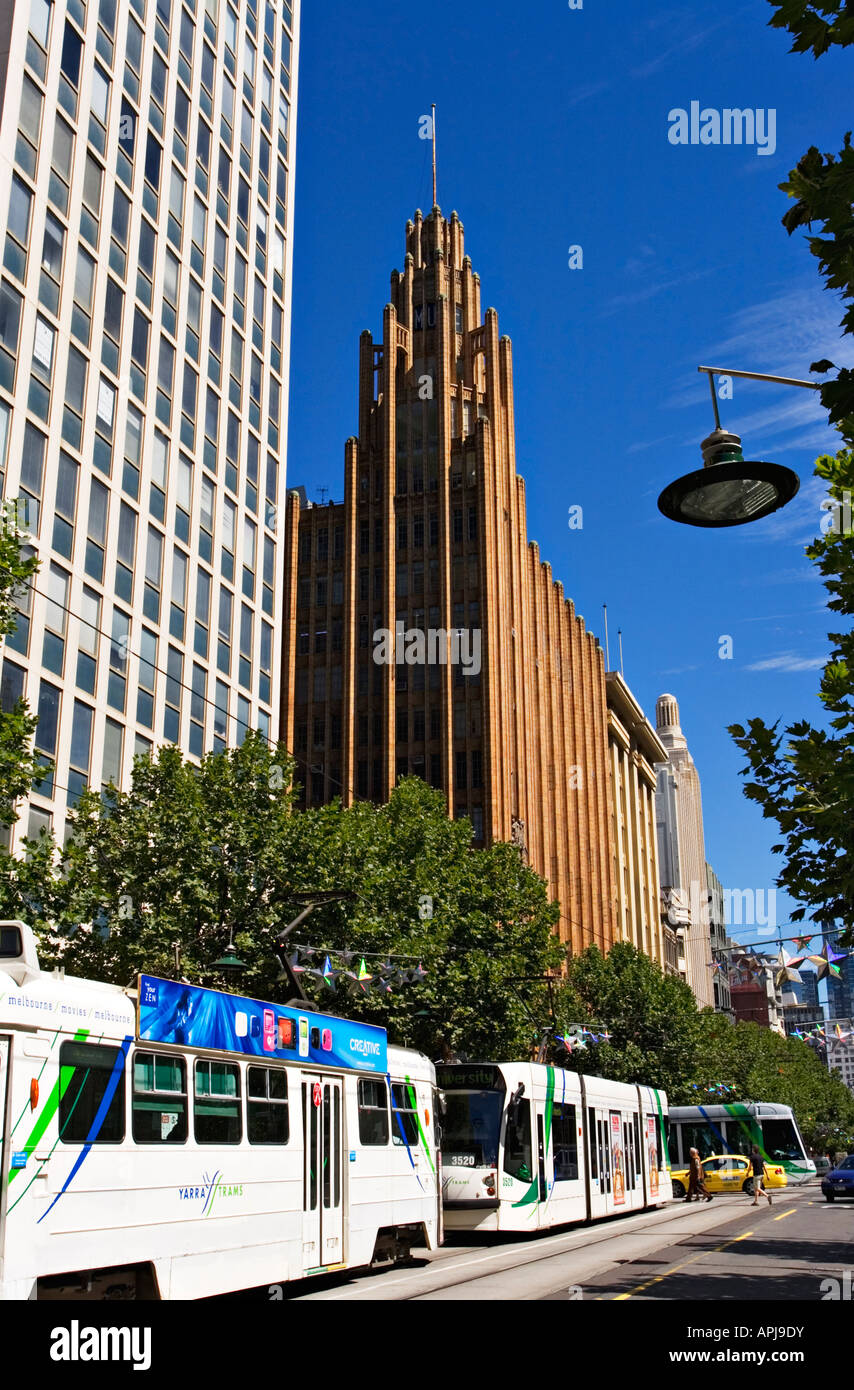 Melbourne Australia  /  Melbourne trams travel along Swanston Street  in Melbourne Victoria Australia. Stock Photo