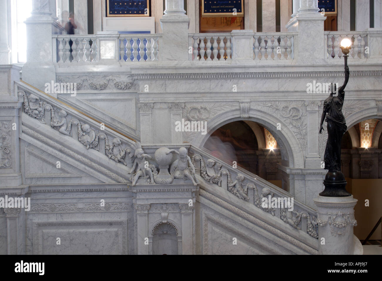 Stairs with people blurred in accending and decending, from the Library of congress, Washington, DC, USA Stock Photo
