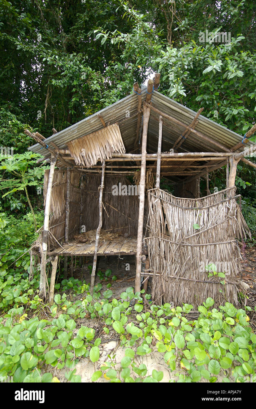 A rough fisherman s shack in a remote region of Indonesia Stock Photo