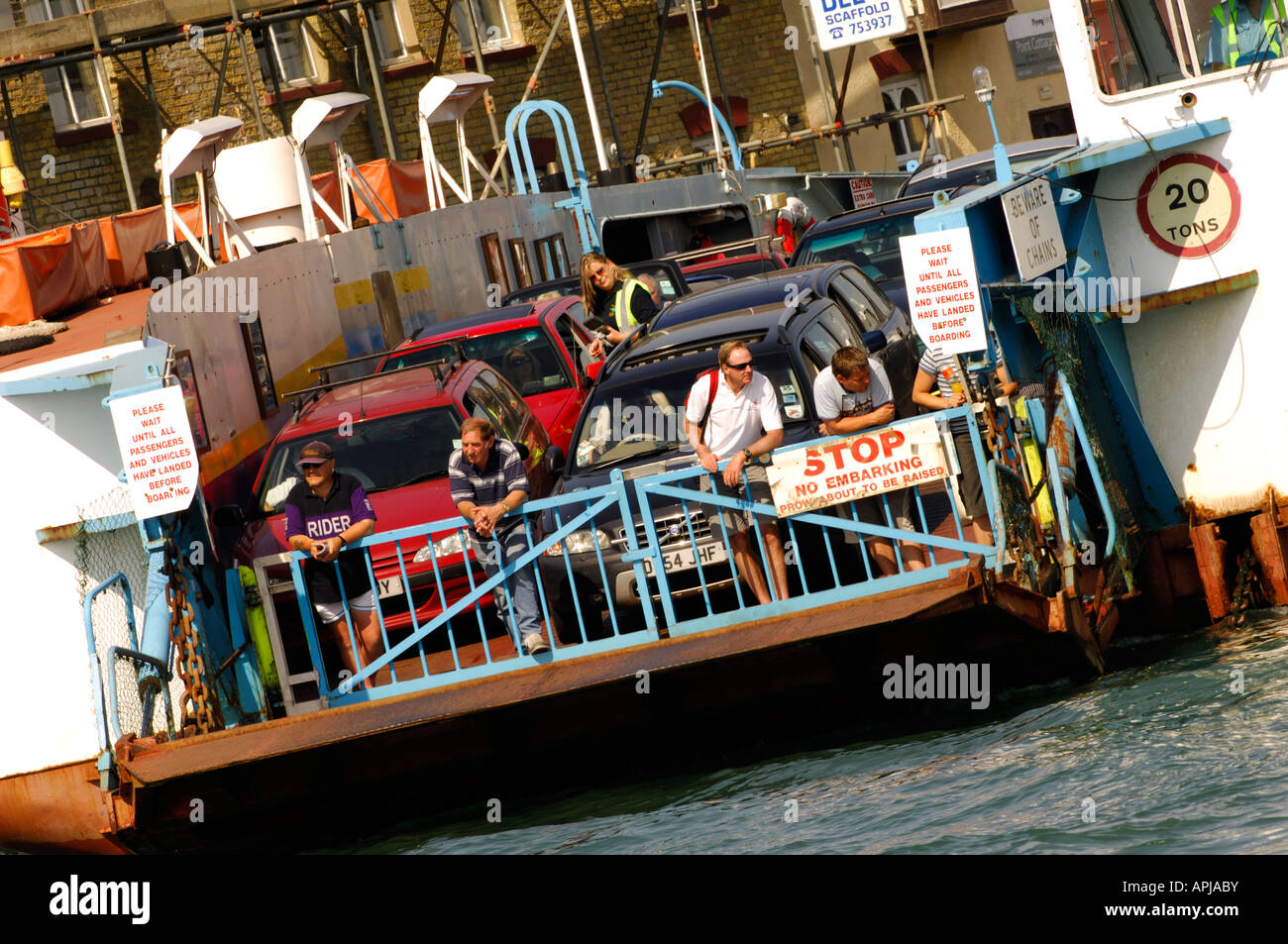 the floating bridge chain ferry taking transporting passenger and light ...