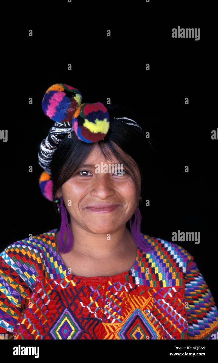 Portrait Of An Attractive Maya Womanin Tribal Costume Chajul Ixil Triangle El Quiche Guatemala