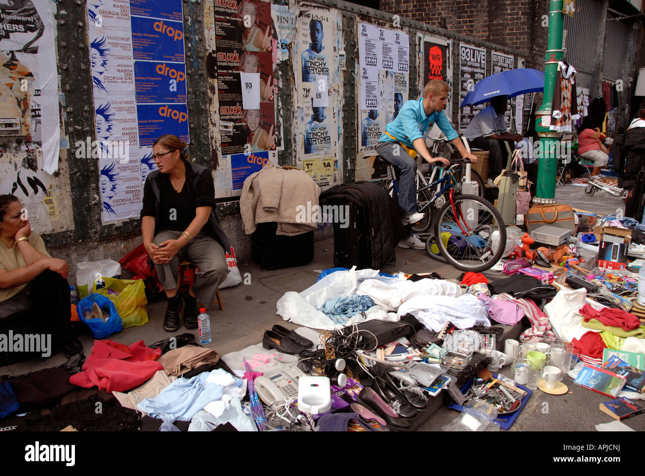 Brick Lane flea market on Sunday in east end. Stock Photo