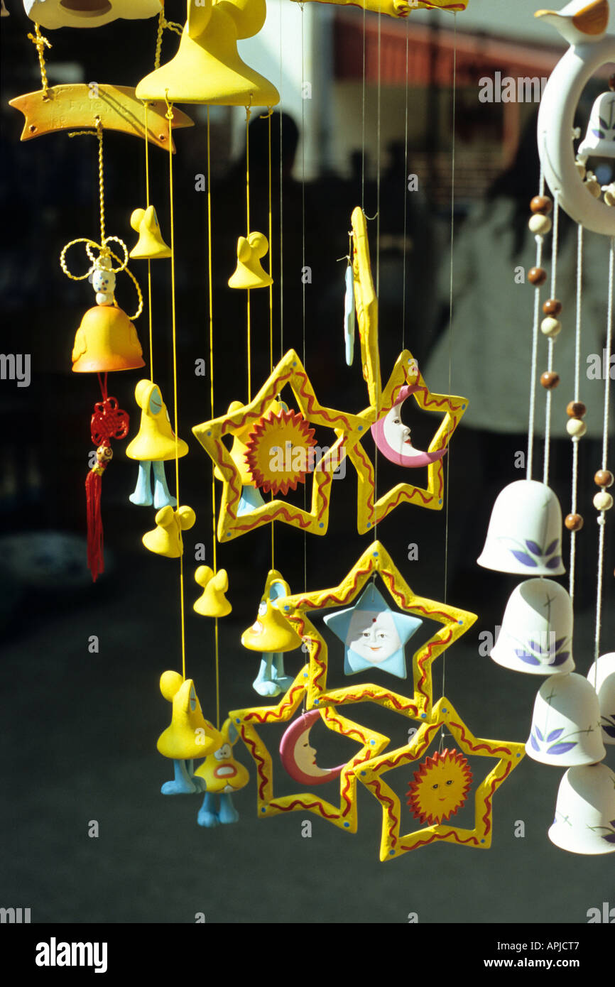 Ceramic mobiles hanging in the market, Bat Trang pottery village, Hanoi