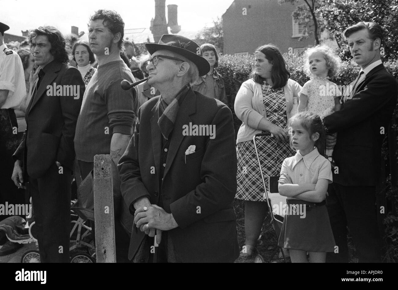 Durham Coal Miners Gala, County Durham England 1974. Working class group of people, family and friends watching the parade. 1970s UK HOMER SYKES Stock Photo