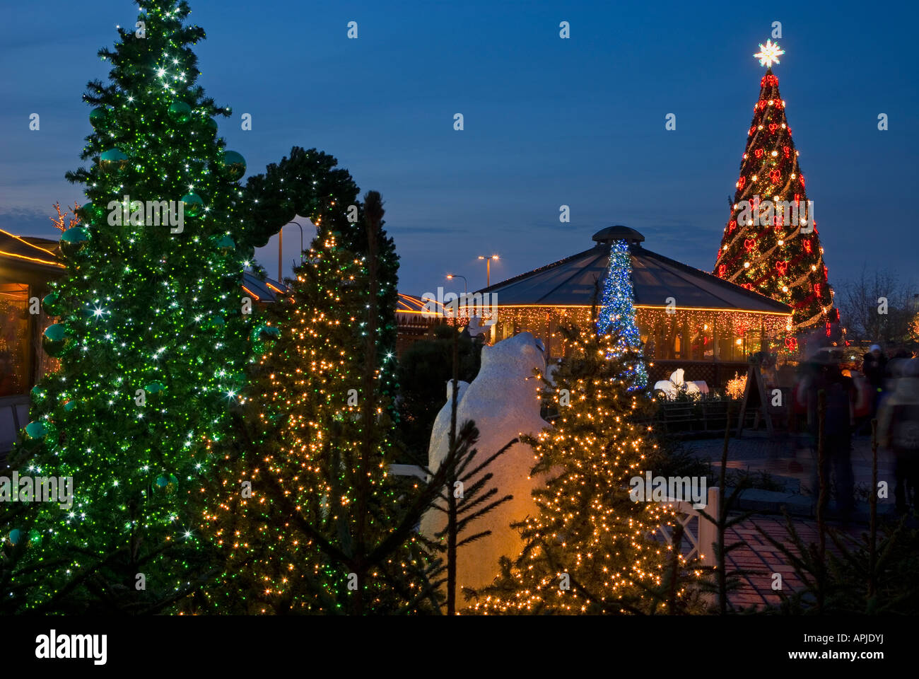 Christmas trees in LIDO Recreation Center in Riga, Latvia Stock Photo