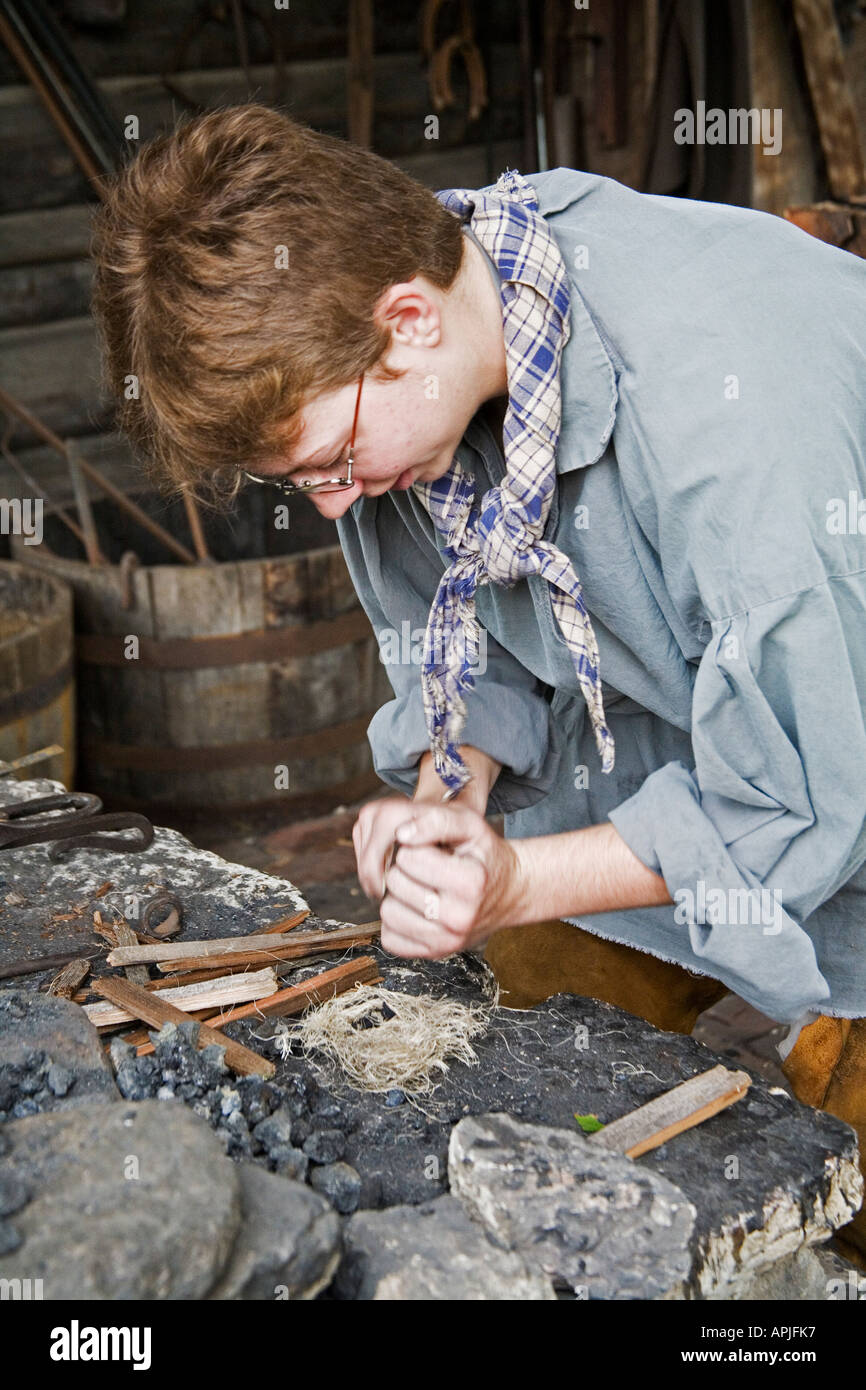 Black Smith working at the Fort Boonesboro Fort Boonesboro State Park in Kentucky USA Stock Photo