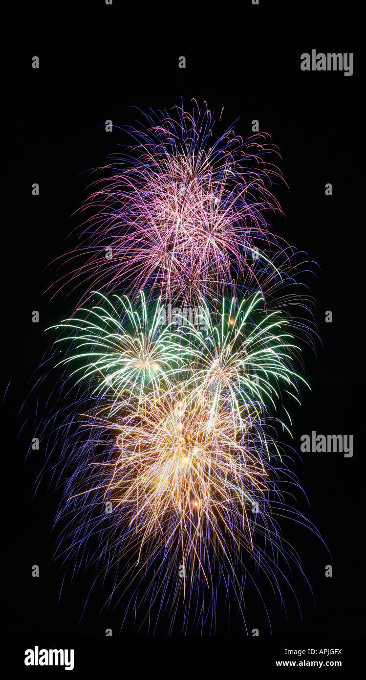 Amazing display of fireworks with copy space above Stock Photo
