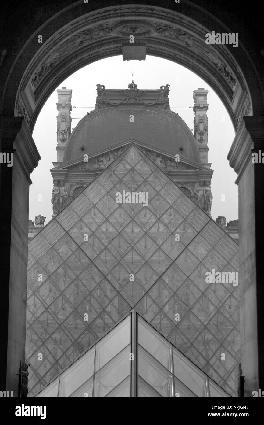 Pyramid Louvre musee museum close up Paris Stock Photo