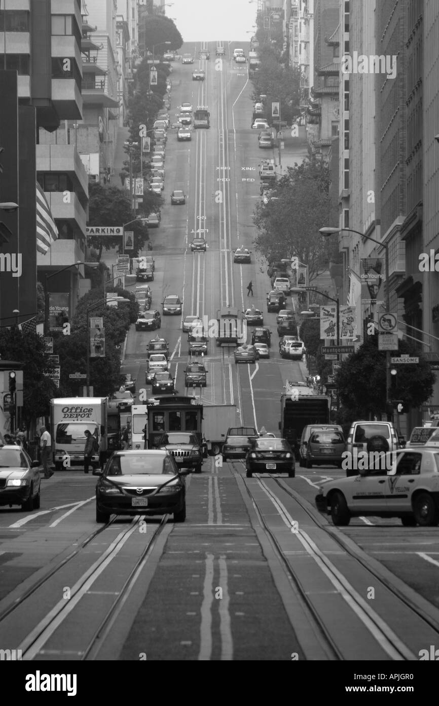 California Street in San Francisco looking up hill Stock Photo