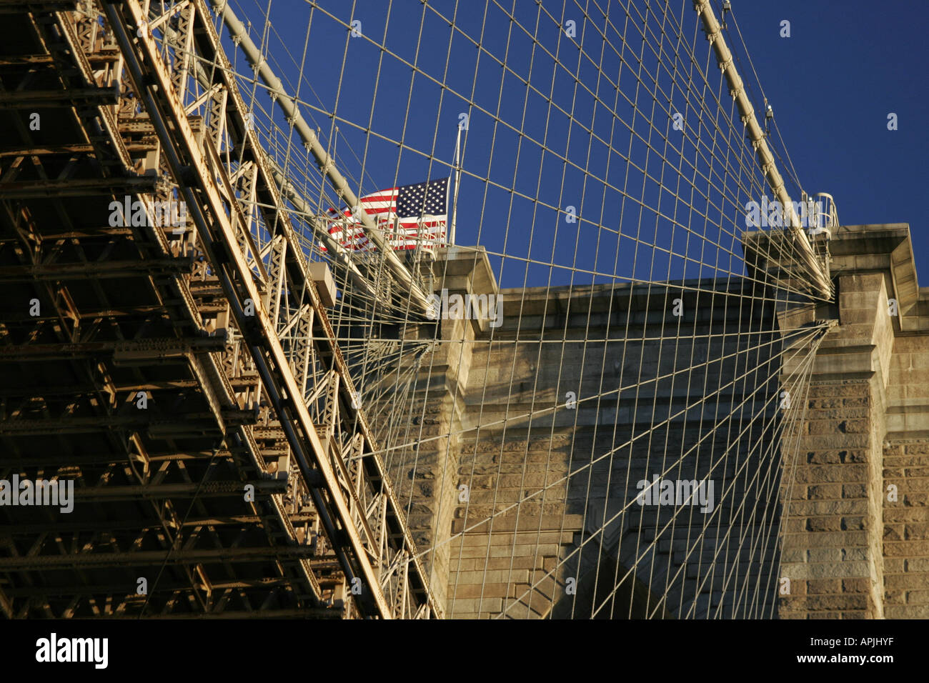New York Brooklyn Bridge from a boat on the Circle K tour of manhattan island Stock Photo