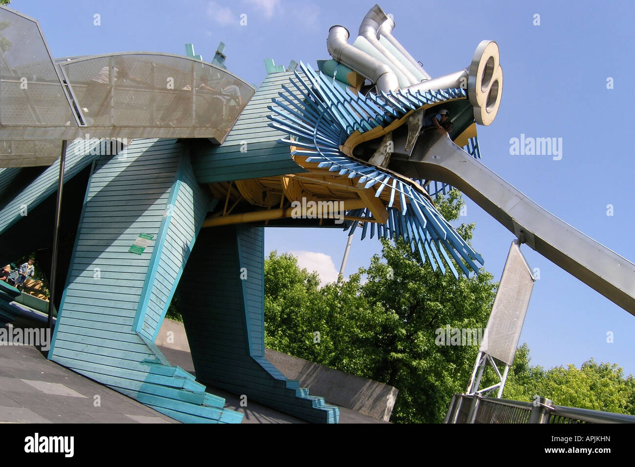 detail of dragon at playground Cite des Sciences La Vilette Paris France Stock Photo