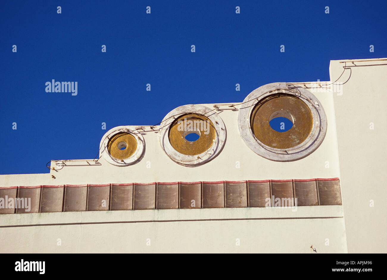 Art Deco, Florida, detail close up Miami Beach, South Beach. Painted decor design on restored building facade. 1930's architecture. Stock Photo