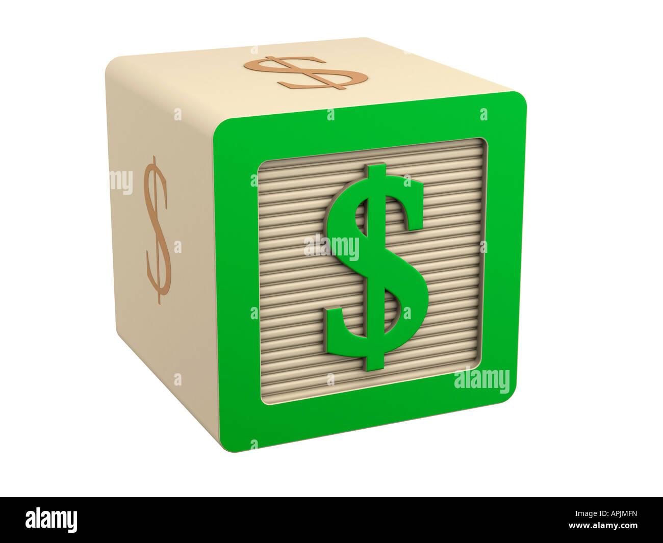 toy wooden block green dollar currency symbol sign Stock Photo - Alamy