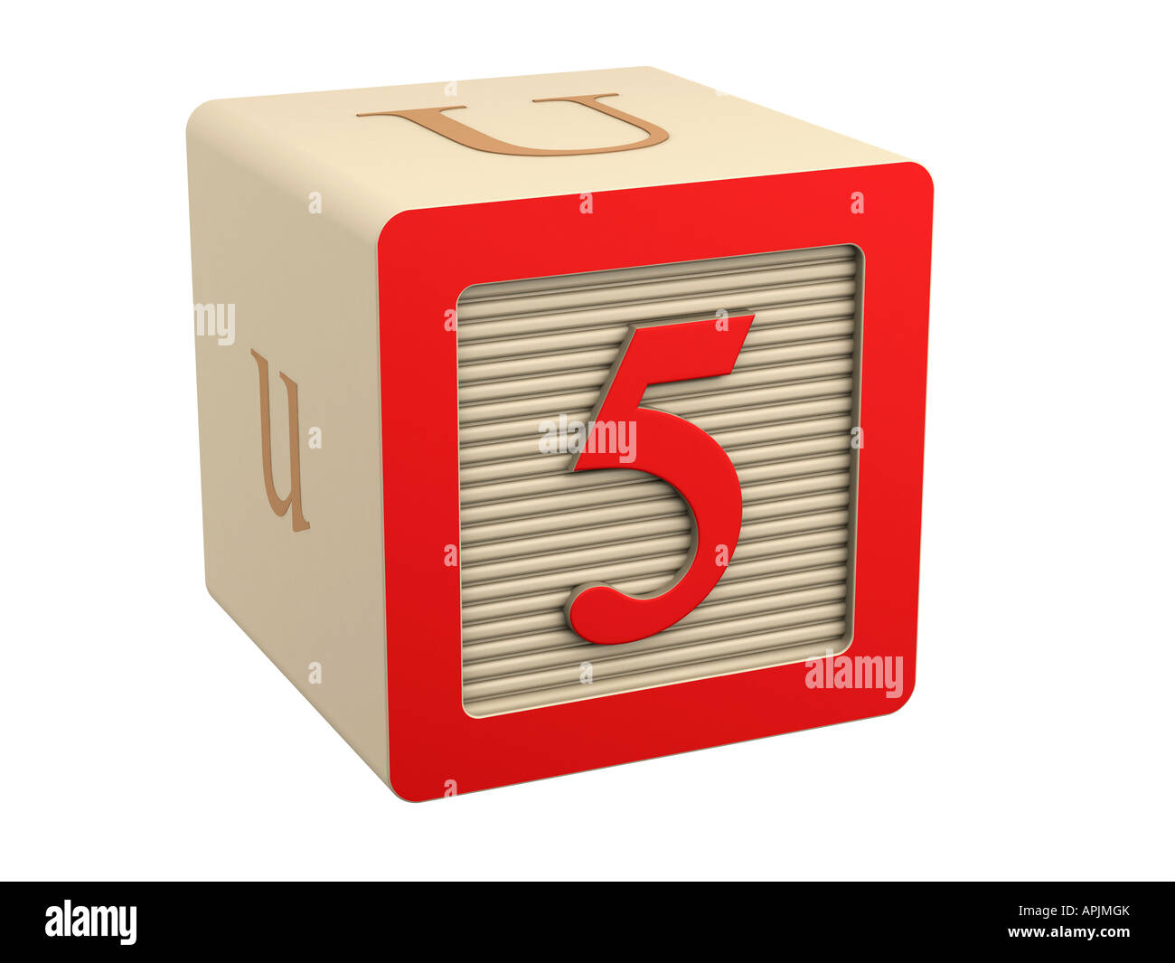 toy wooden block red 5 five Stock Photo