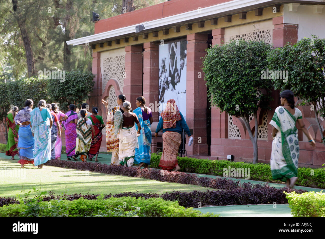 Visitors outside The Gandhi Museum, Delhi, Uttar Pradesh, India Stock Photo