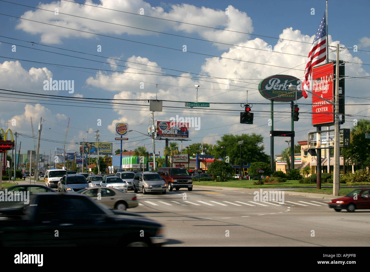 Traffic lights Crossroads on International Drive Orlando Florida Stock