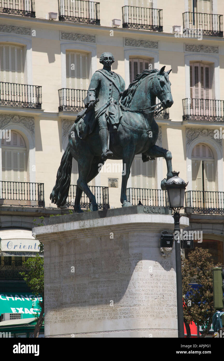 Carlos III Statue in Plaza de la Puerta del Sol Madrid Spain Stock Photo