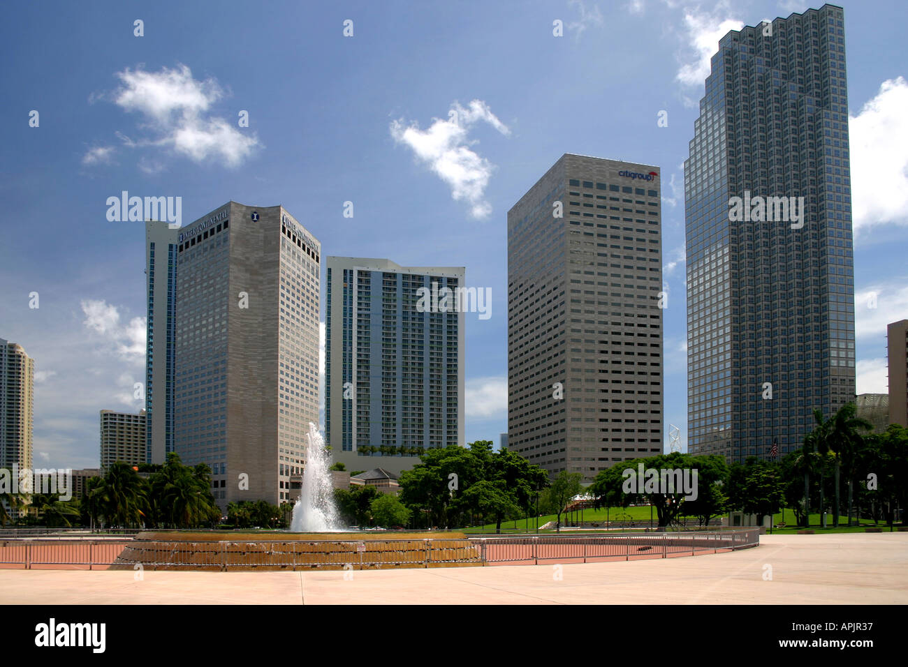 Beside the Port of Miami overlooking the Downtown Bayside area Florida United States of America Stock Photo