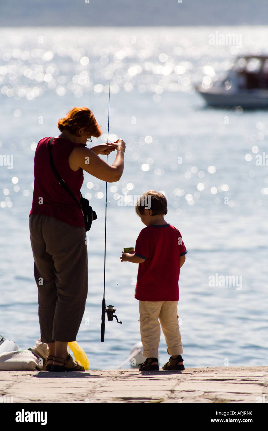 Family fishing, mother and son Stock Photo