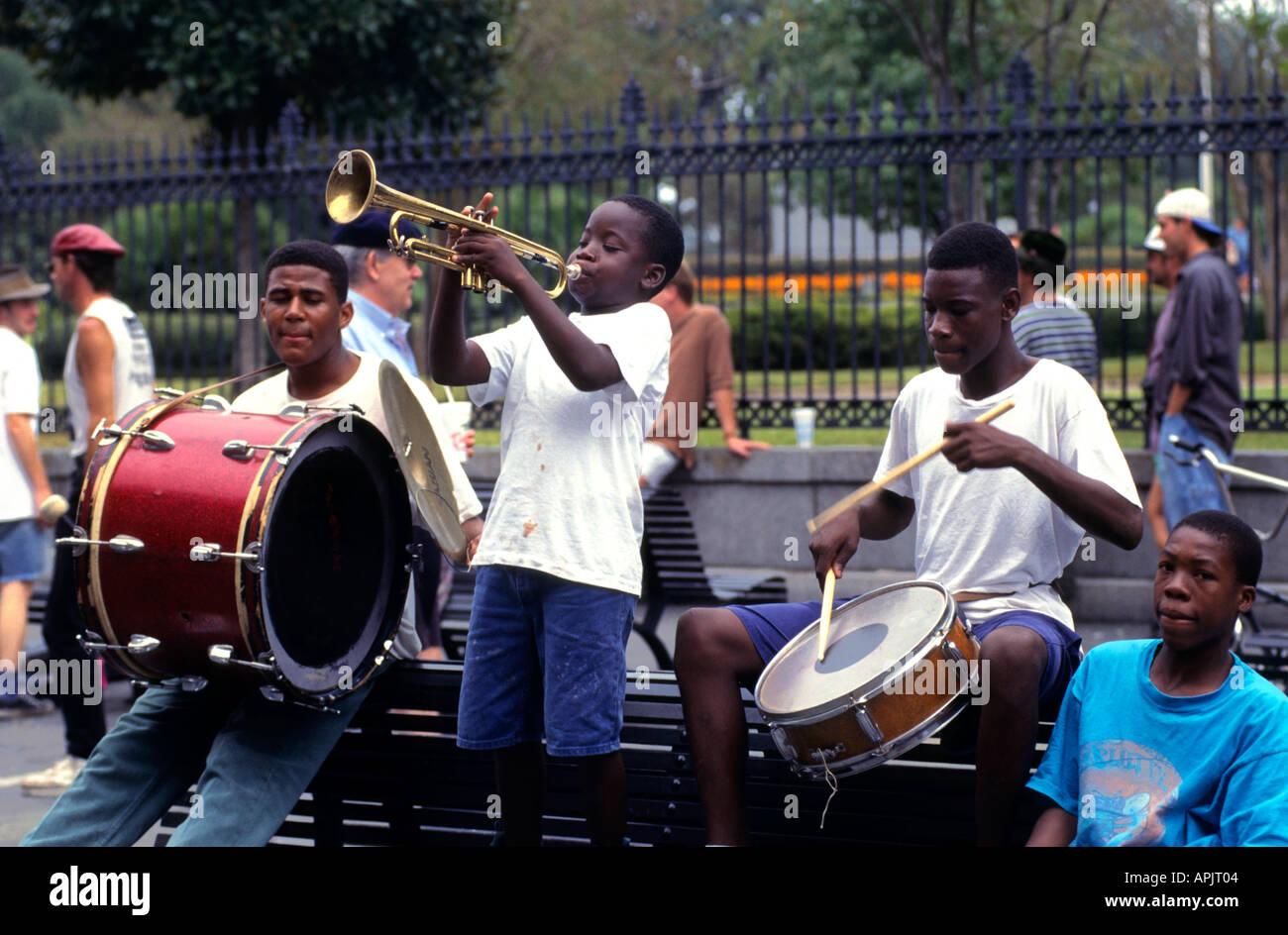 New Orleans Bourbon Street Jazz Music boy boys Stock Photo