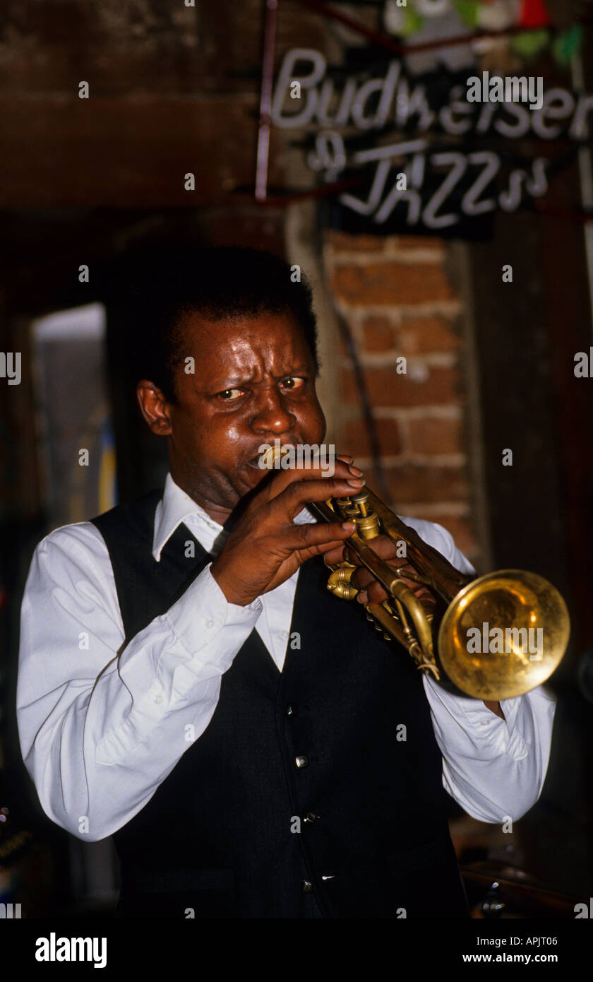 New Orleans Bourbon Street Jazz Music trumpet pub Stock Photo