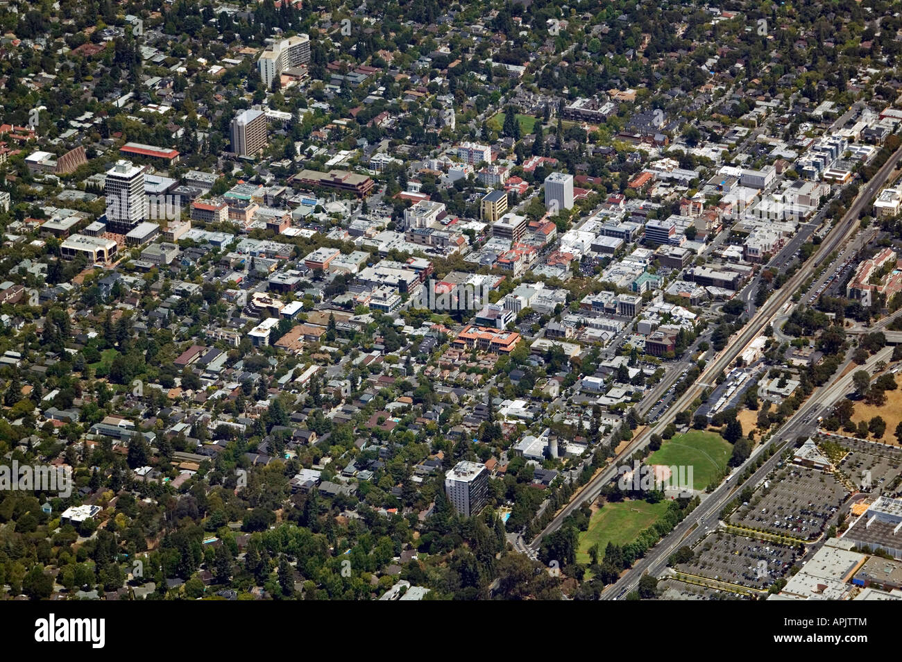 aerial Palo Alto, California from above Stock Photo