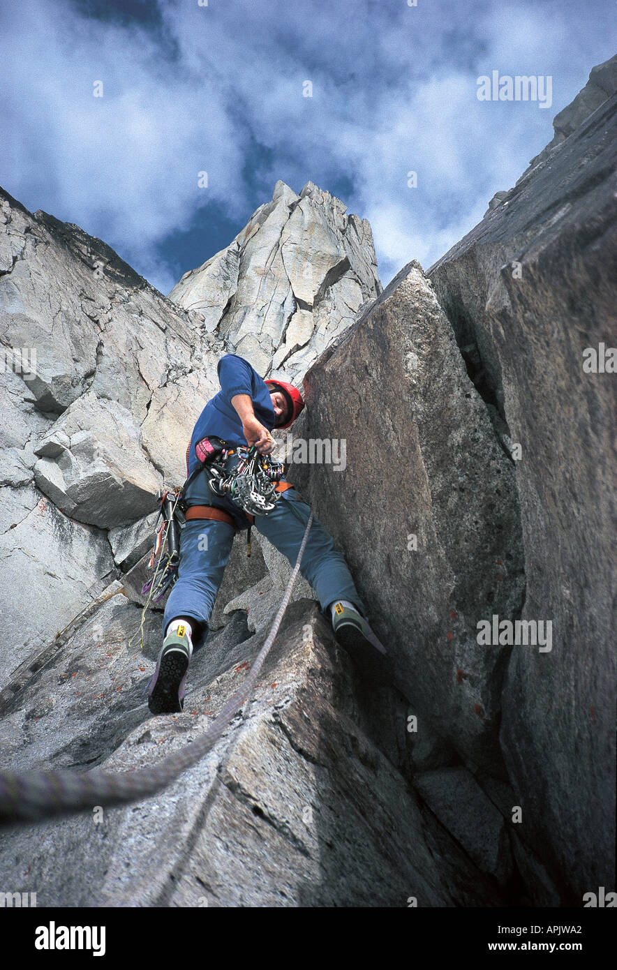 Climbing in the Bugaboos, BC, Canada. Stock Photo