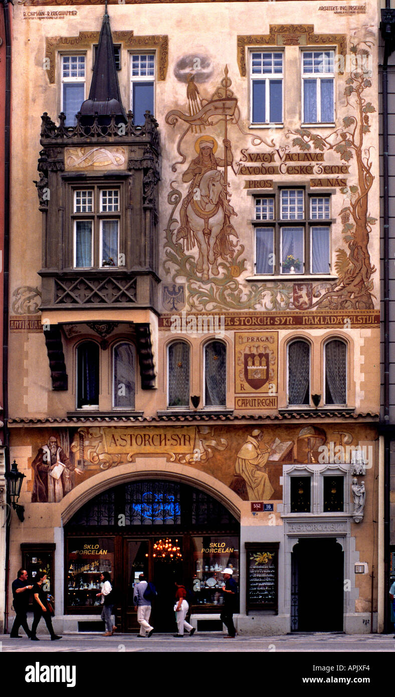 Prague Czech Republic Fresco mural painting wall painting  art  depiction picture portrayal Stock Photo