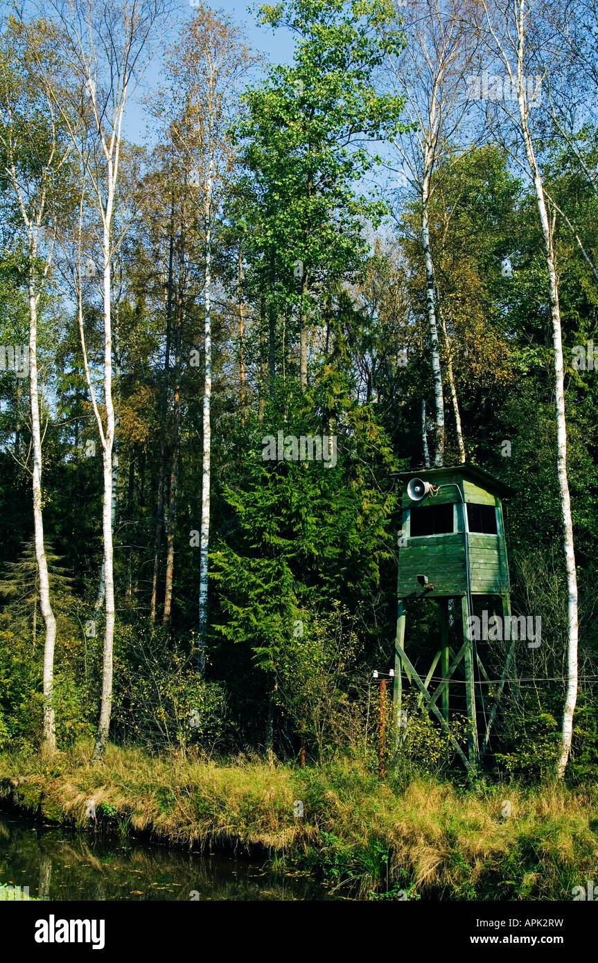 Lithuania, Druskininkai. An observation tower in Gruto Parkas near Druskininkai - a theme park with Soviet sculptures. Stock Photo