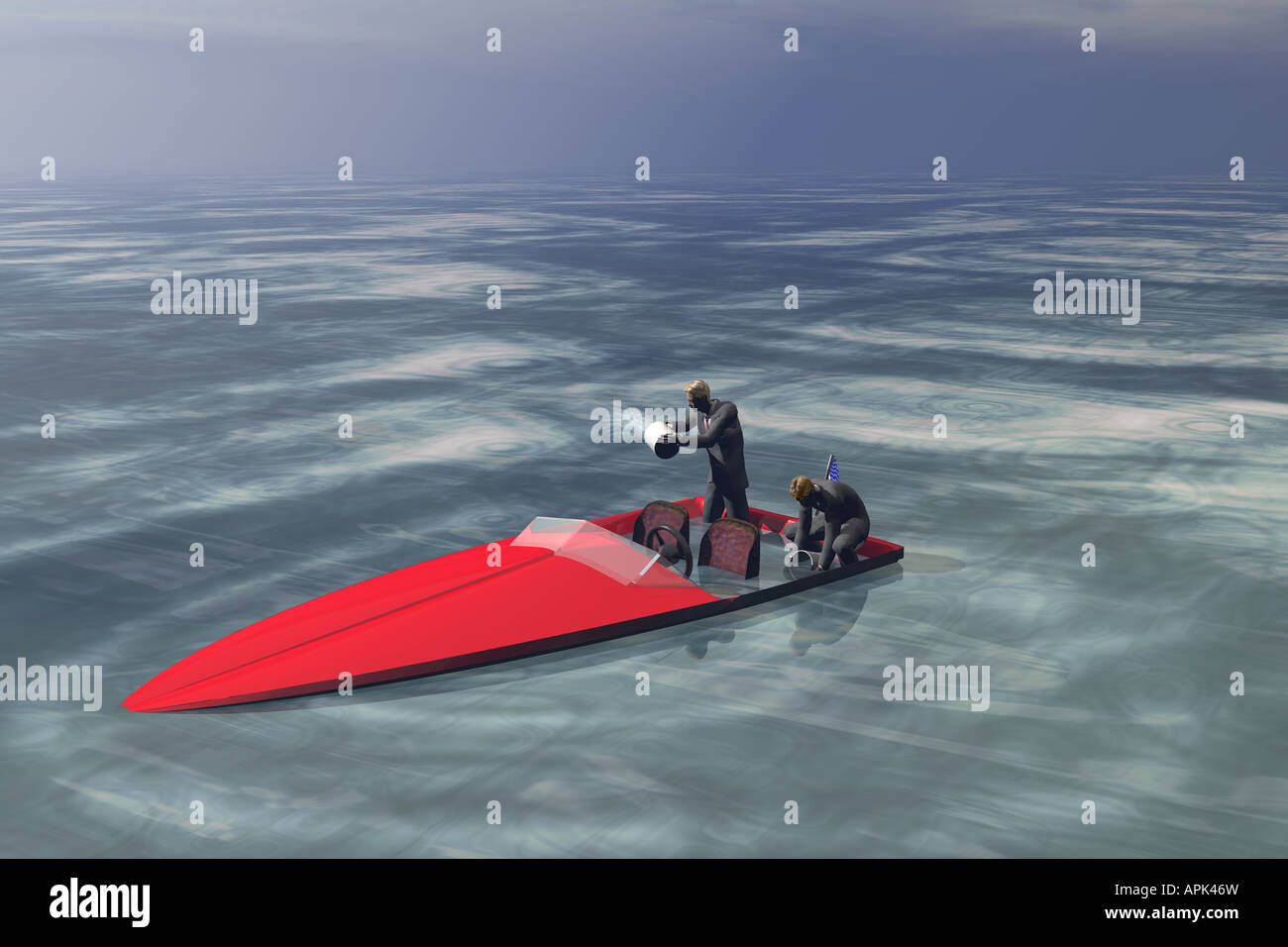 Businessmen bailing water from a sinking boat Stock Photo - Alamy