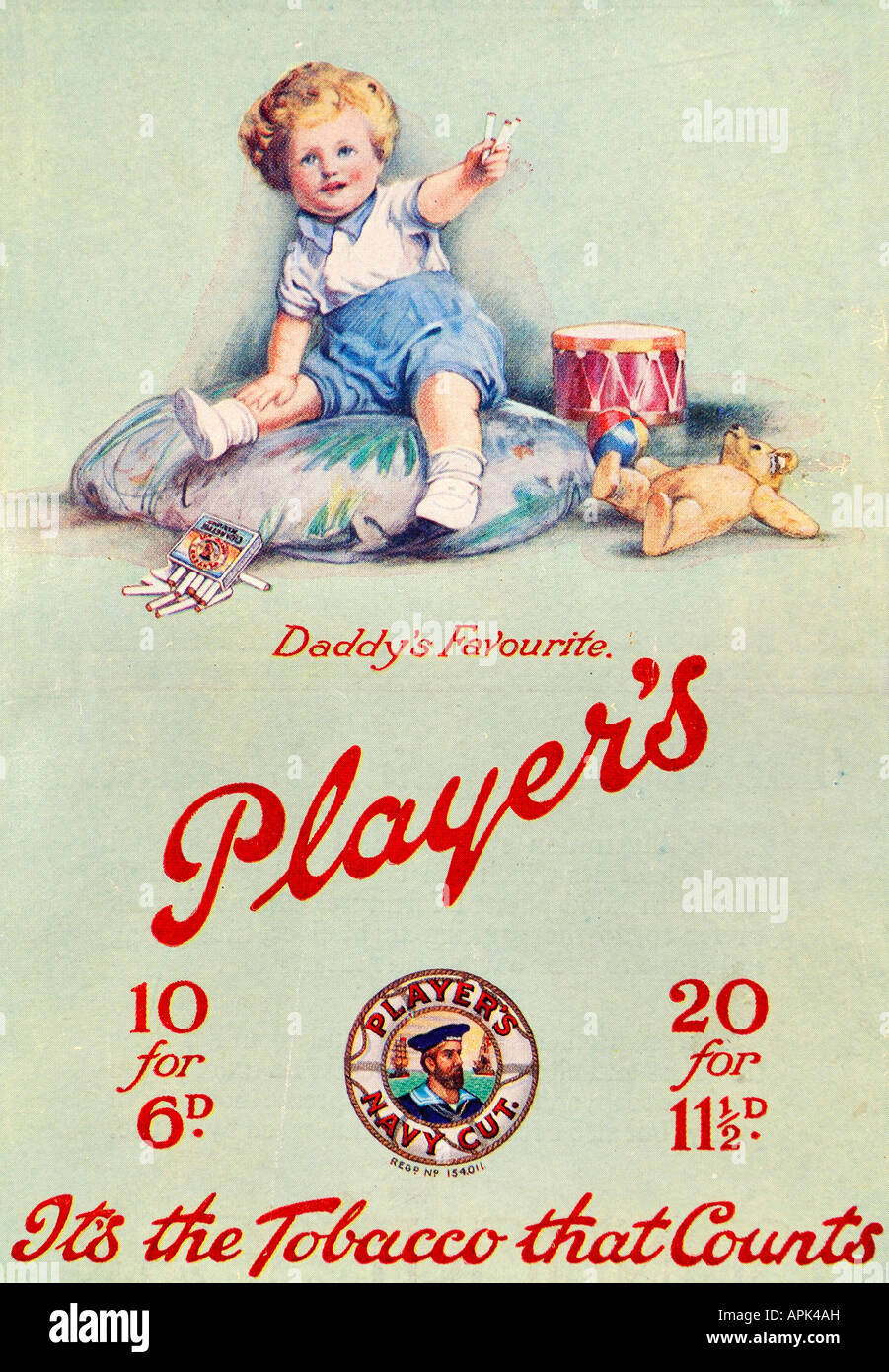 Child with Player's Cigarettes Vintage Advertisement For Editorial Use Only Stock Photo