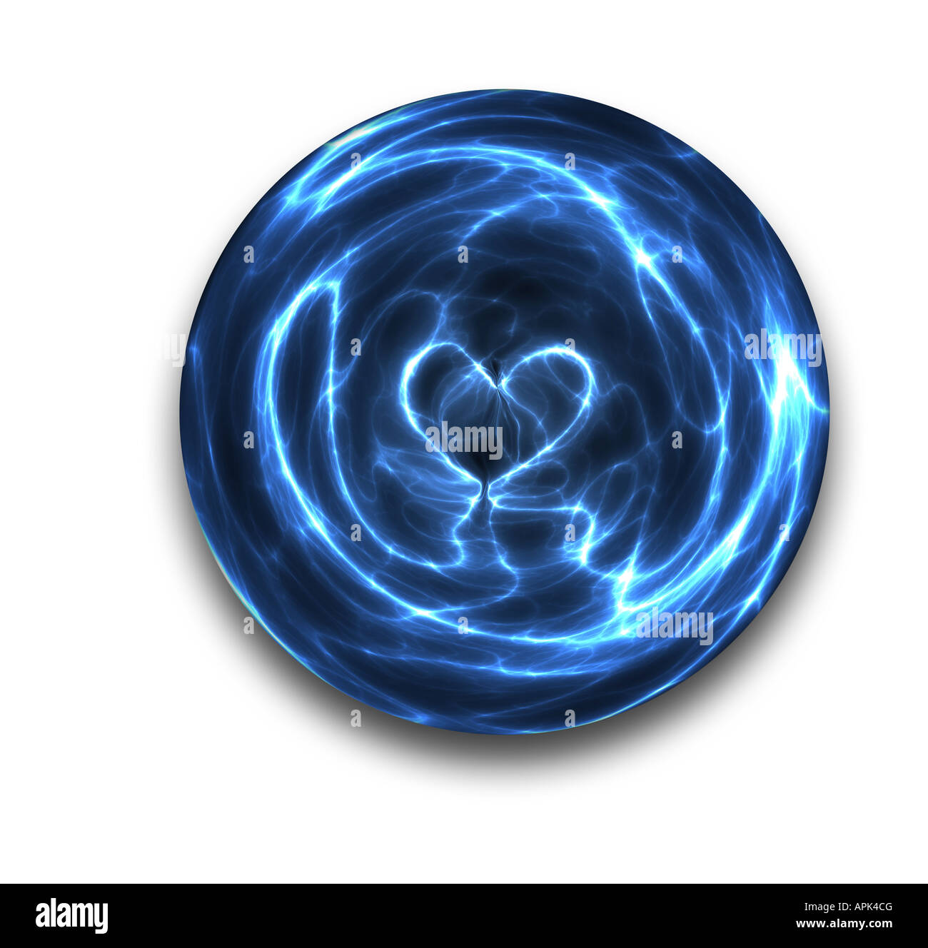 a love heart is seen the sparks and arcs of this crystal ball Stock Photo