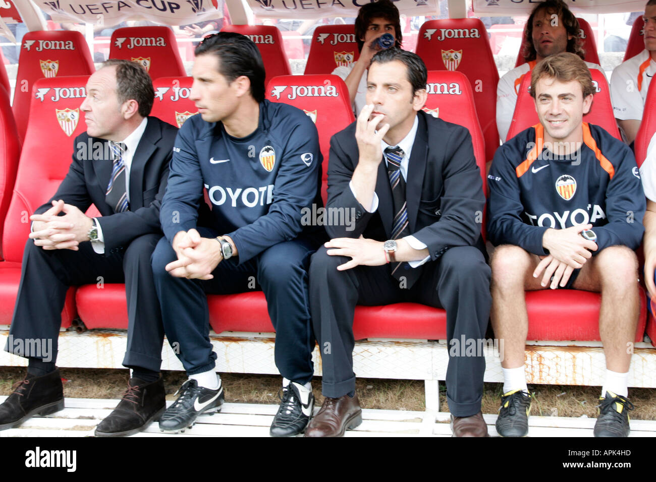 Quique Sanchez Flores, in middle with suit, coach of Valencia CF Stock Photo