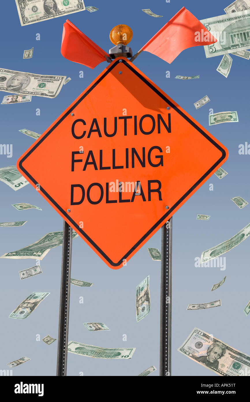 A warning sign for the falling US dollar as a metaphor for inflation or currency debasement Stock Photo