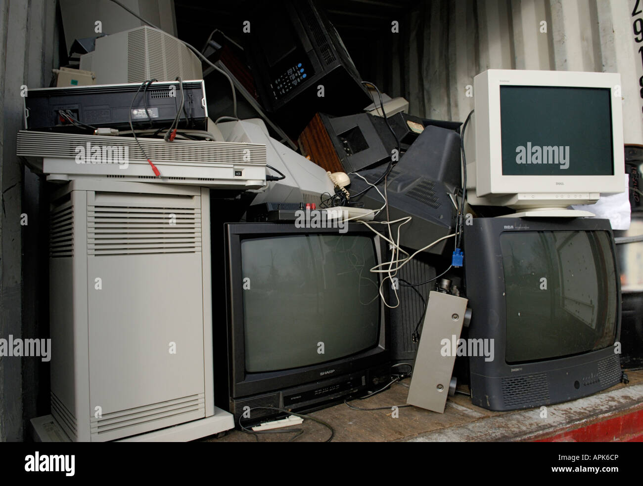 An electronics e waste recycling collection area The collection is part of a municipal recycling center in Ringwood NJ Stock Photo