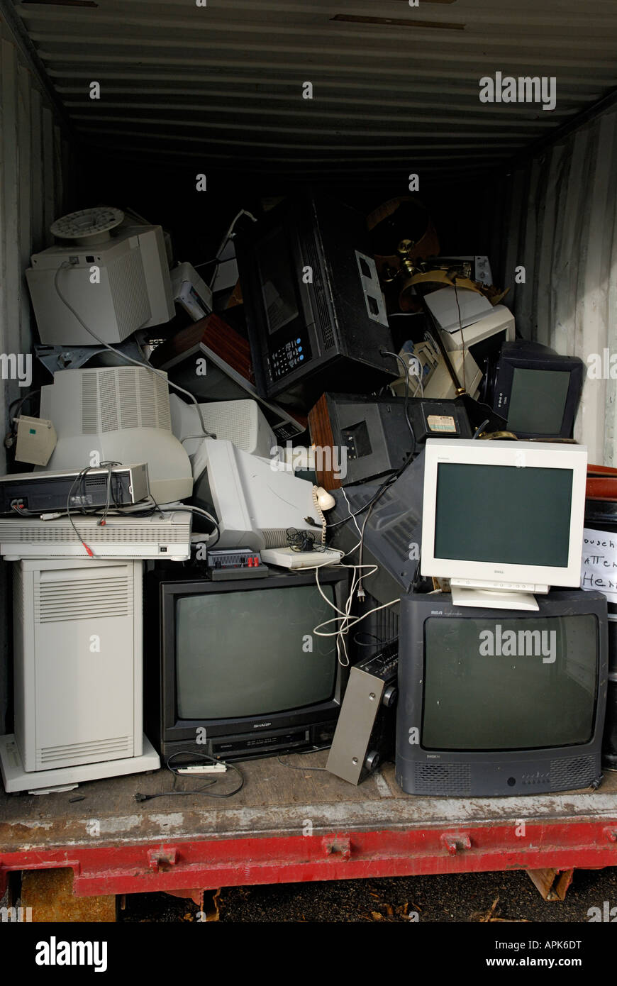 An electronics e waste recycling collection area The collection is part of a municipal recycling center in Ringwood NJ Stock Photo